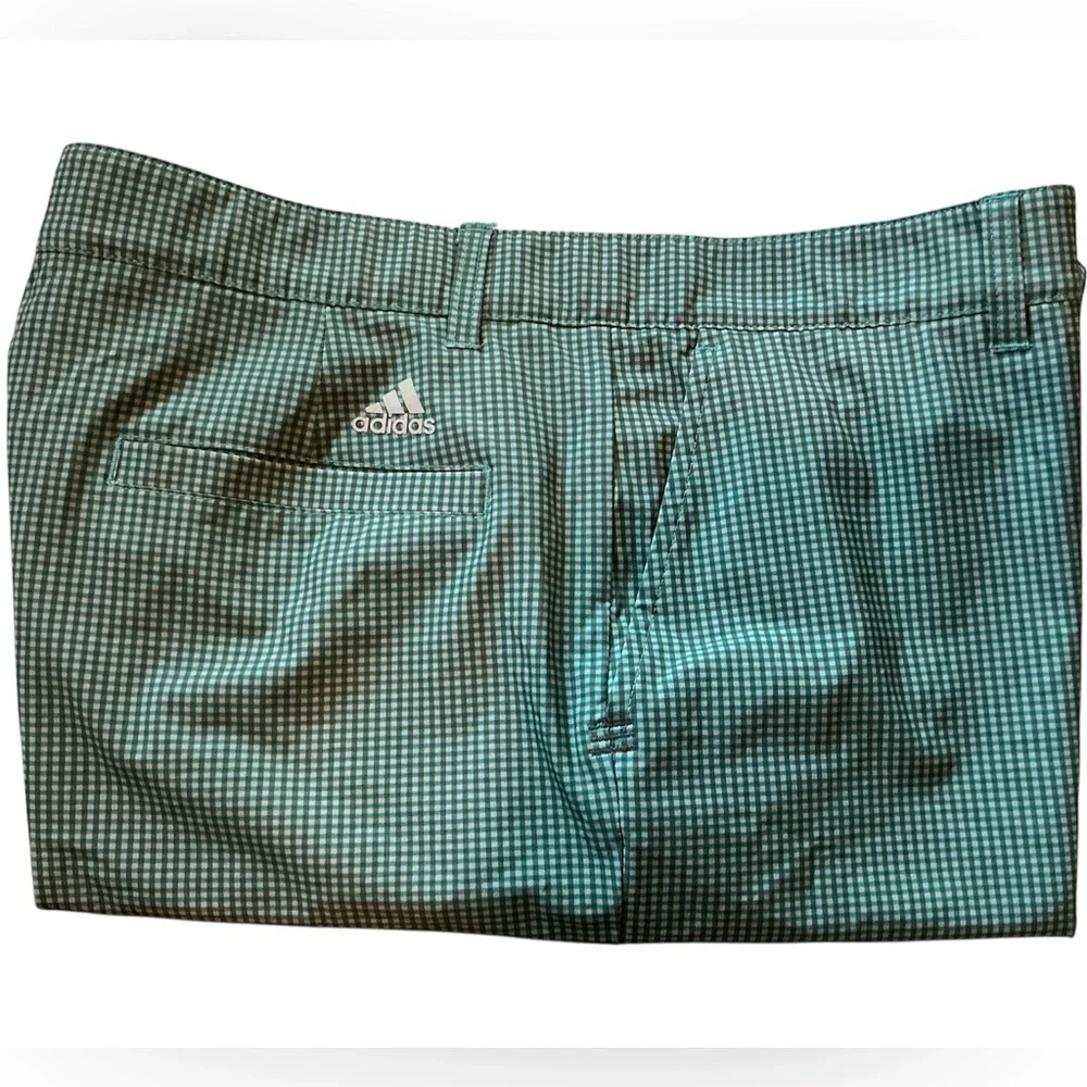 Adidas Men’s Golf Shorts Green White Gingham Polyester Blend Size 36